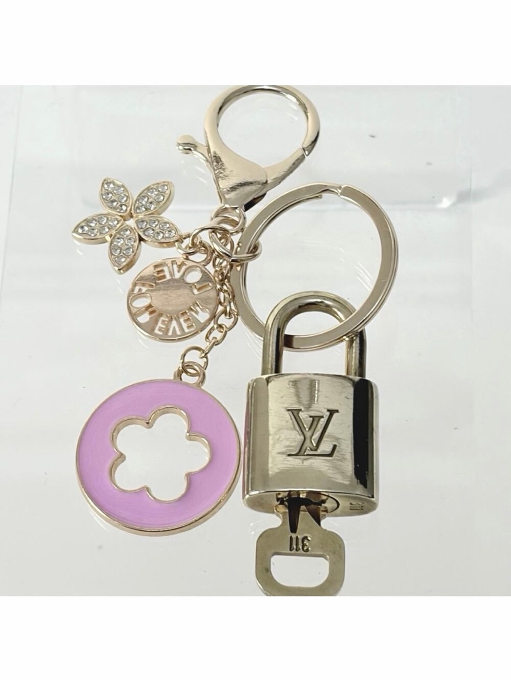 Louis Vuitton Lock & Key Set #311 with a Pink Flower Charm Keychain